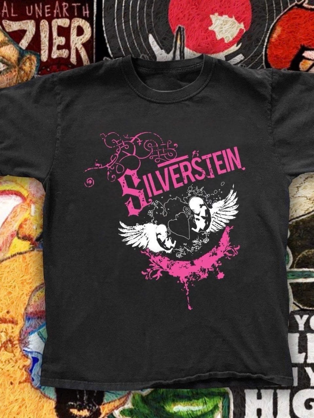 Black Short Sleeve Tee with Pink & White Silverstein Graphic